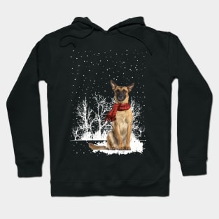 Chistmas Belgian Malinois With Scarf In Winter Forest Hoodie